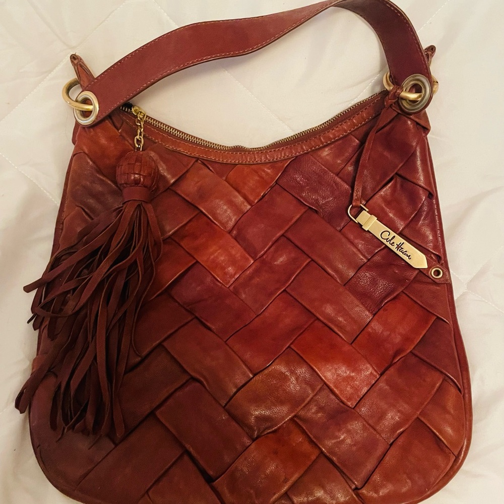 Cole Haan Brown Woven Leather Shoulder Bag